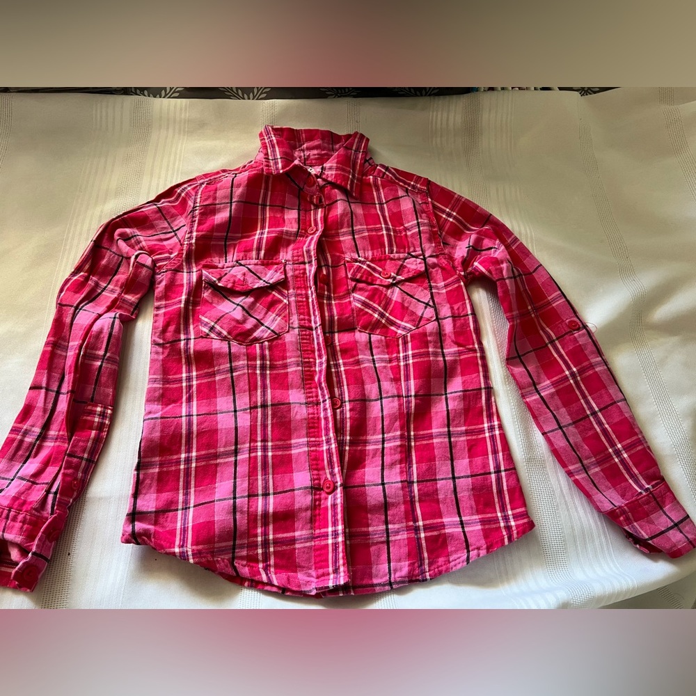 Girls pink Baby doll Plaid Shirt  size medium